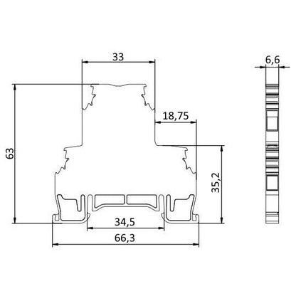 ONKA 4mm2, 2 patrová Šroubová kolejnicová spojka svorkovnice Terminál na DIN lištu 4-vodičová šedá, 1010368