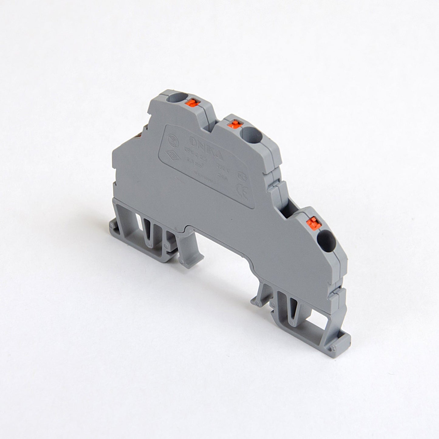 ONKA 4mm2, 2 patrová pružinová kolejnicová spojka svorkovnice Terminál na DIN lištu 4-vodičová šedá, 1020406