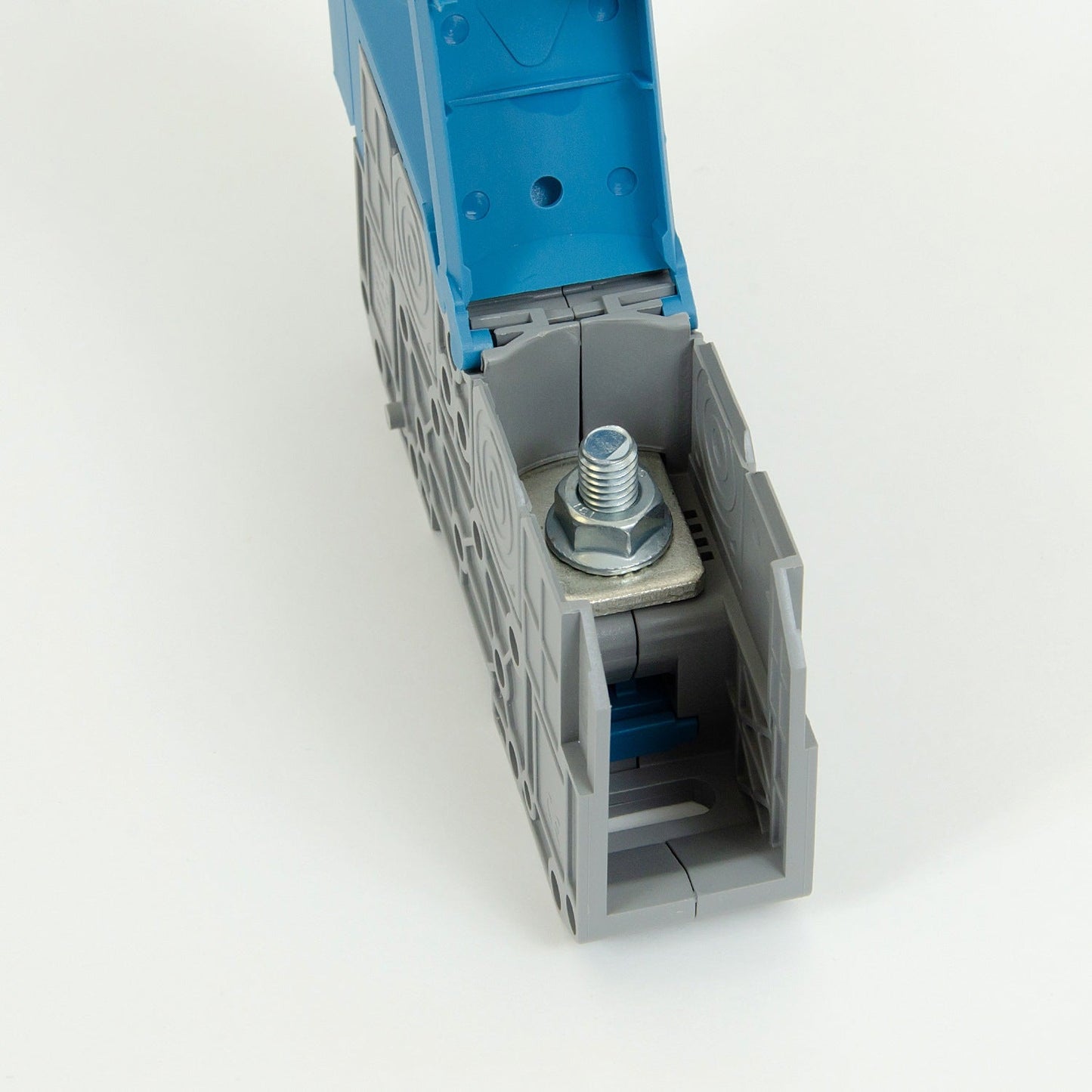 ONKA 70mm2 M8 Šroubová kolejnicová spojka svorkovnice terminál na DIN lištu s ochranným krytem, modrá, 1030048