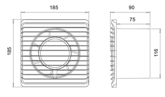 ARS - bÍlý nástěnný axiální koupelnový / WC ventilátor bílý s mřížkou tichý 120mm, 180 m3/h, 340042