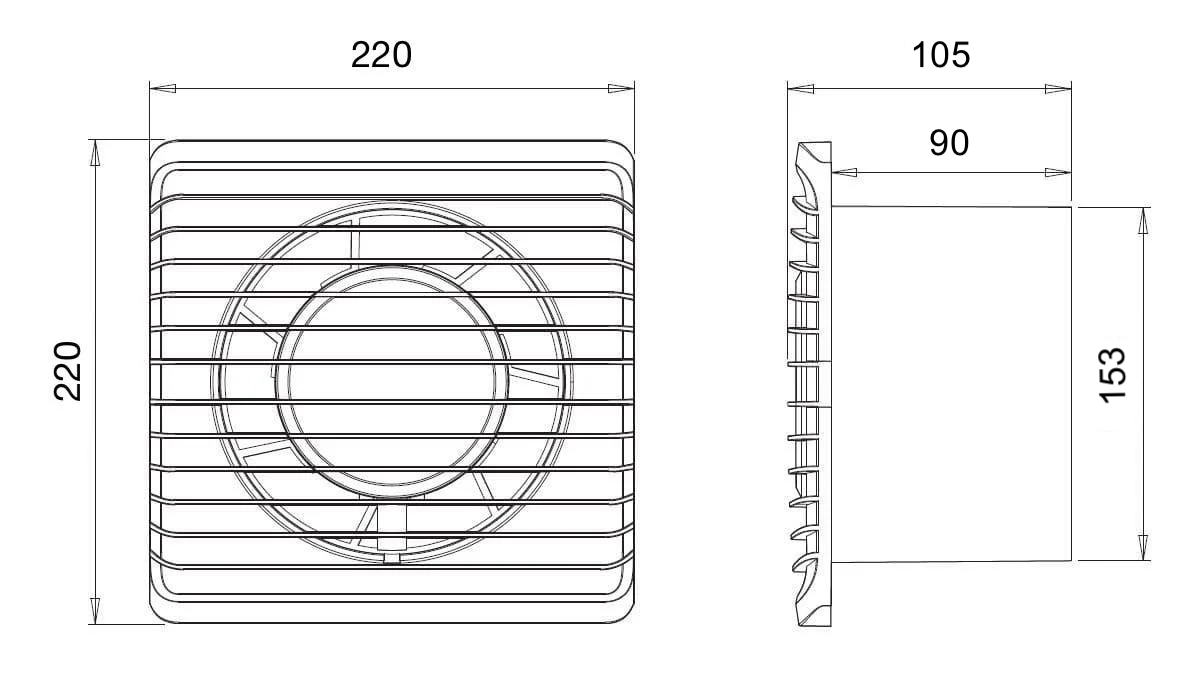 Alize ARS - bÍlý nástěnný axiální koupelnový / WC ventilátor bílý s mřížkou tichý 150mm, 280 m3/h, 348564