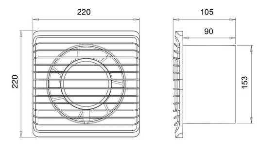 Alize ARS - bÍlý nástěnný axiální koupelnový / WC ventilátor bílý s mřížkou tichý 150mm, 280 m3/h, 348564