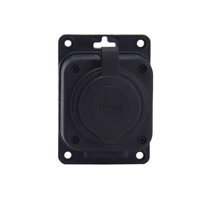 Černá "gumová" zásuvka na povrch 250V, 16A, IP44, SCHUKO 2P+Z, 1KMP-F, Bylion