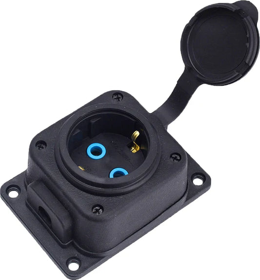 Černá "gumová" zásuvka na povrch 250V, 16A, IP44, SCHUKO 2P+Z, 1KMP-F, Bylion