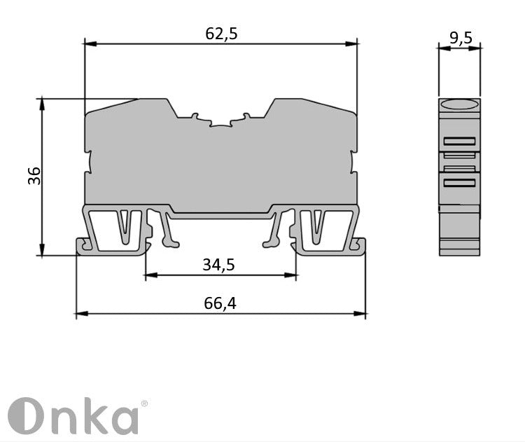 ONKA 10mm2 pružinová kolejnicová spojka svorkovnice Terminál na DIN lištu 2-vodičová modrá, 1020047