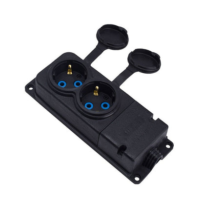 Dvojitá zásuvka gumová černá hermetická na povrch 250V, 16A, IP44, SCHUKO 2P+Z, 2KMP-F, Bylion