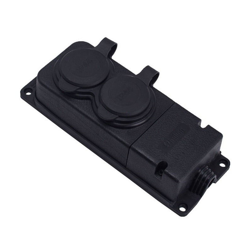 Dvojitá zásuvka gumová černá hermetická na povrch 250V, 16A, IP44, SCHUKO 2P+Z, 2KMP-F, Bylion