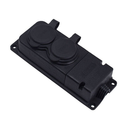 Dvojitá zásuvka gumová černá hermetická na povrch 250V, 16A, IP44, SCHUKO 2P+Z, 2KMP-F, Bylion