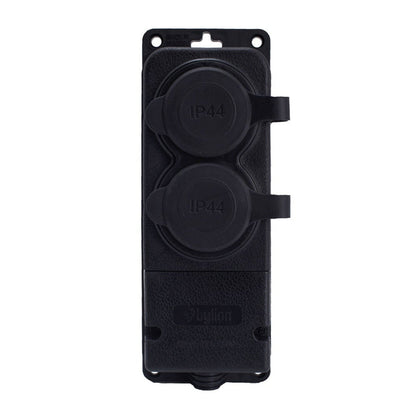 Dvojitá zásuvka gumová černá hermetická na povrch 250V, 16A, IP44, SCHUKO 2P+Z, 2KMP-F, Bylion