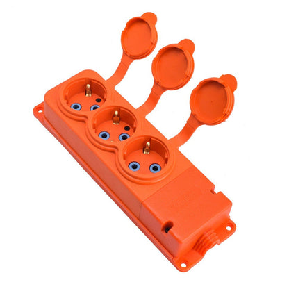 Trojitá "gumová" oranžová zásuvka s víkem hermetický IP44 250V, 16A, SCHUKO 2P+Z, 3KMP-F-O, Bylion