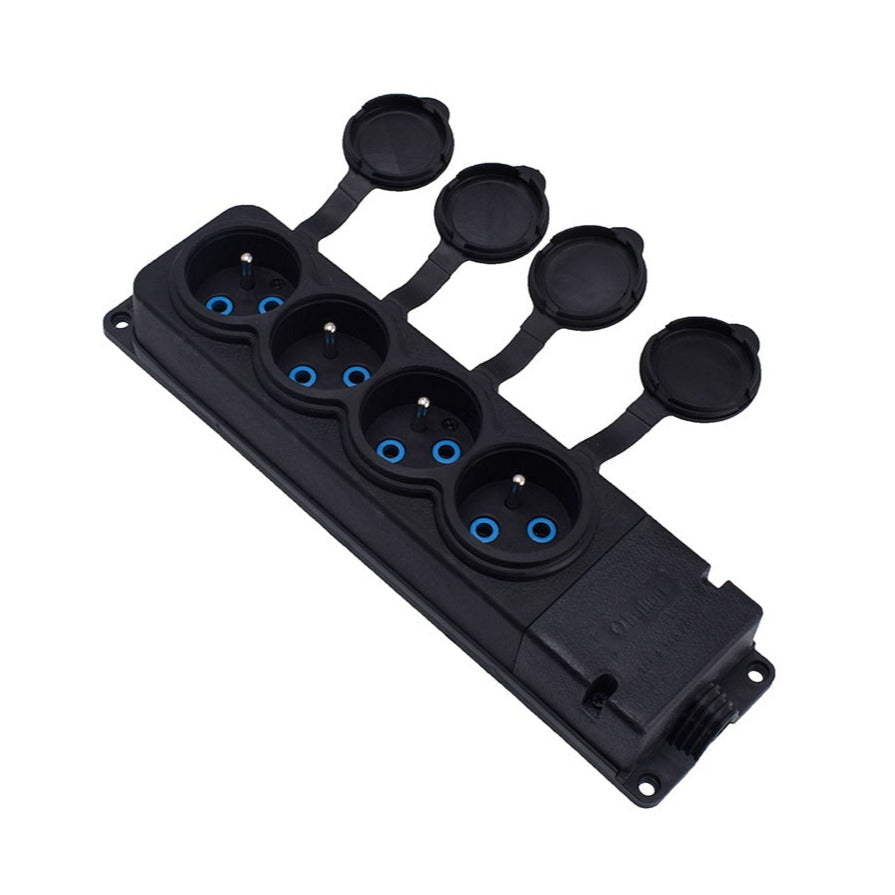 4x gumová zásuvka "gumová" černá s víkem hermetický IP44, 250V, 16A, 2P+Z, francouzský typ E,4KMP-E, Bylion