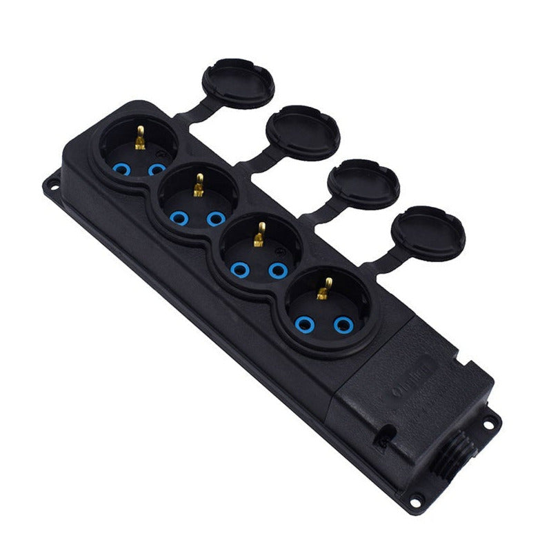 4x gumová zásuvka "gumová" černá s víkem hermetický IP44, 250V, 16A, SCHUKO 2P+Z, 4KMP-F, Bylion