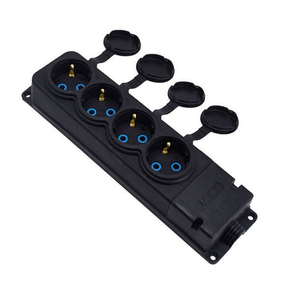 4x gumová zásuvka "gumová" černá s víkem hermetický IP44, 250V, 16A, SCHUKO 2P+Z, 4KMP-F, Bylion