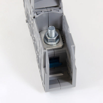 ONKA 70mm2 M8 Šroubová kolejnicová spojka svorkovnice terminál na DIN lištu s ochranným krytem, šedá, 1030045