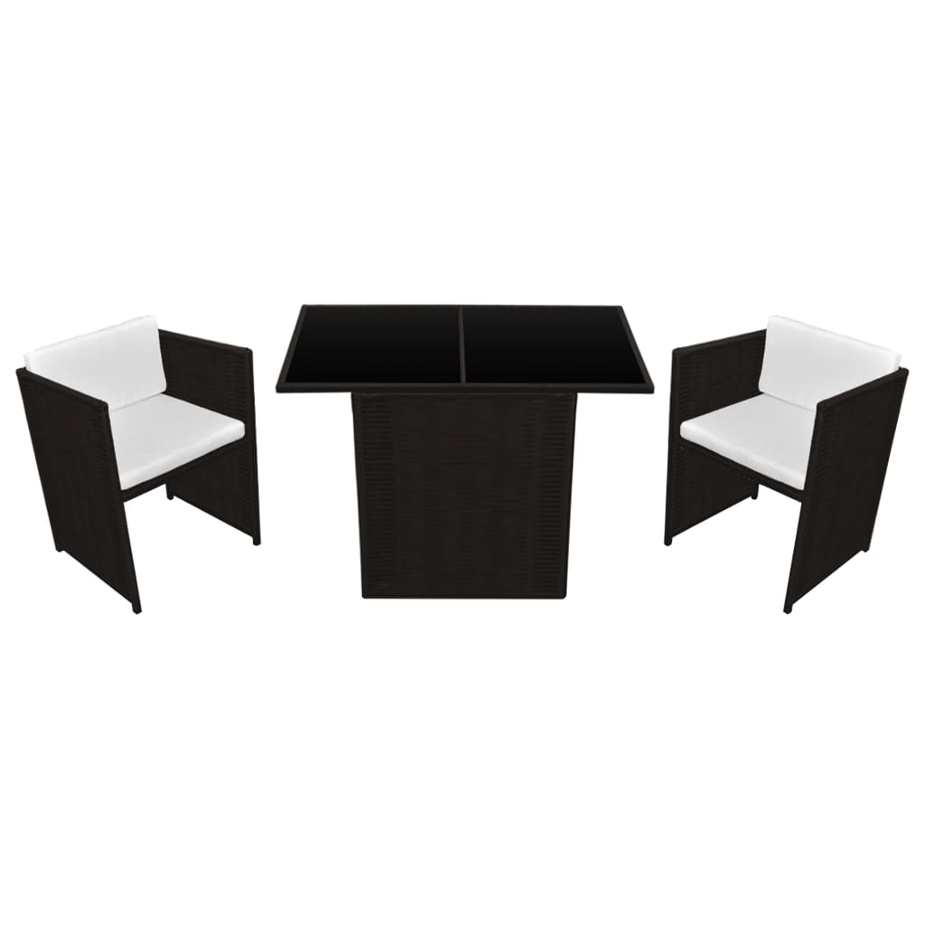 3Dílný Bistro Set S Poduškami Polyratan Hnědý