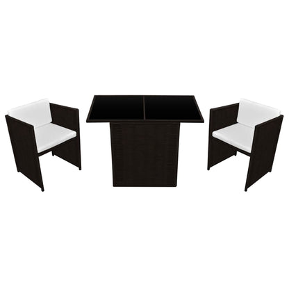 3Dílný Bistro Set S Poduškami Polyratan Hnědý