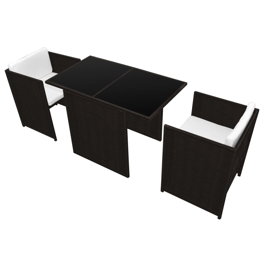 3Dílný Bistro Set S Poduškami Polyratan Hnědý