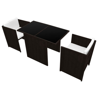 3Dílný Bistro Set S Poduškami Polyratan Hnědý
