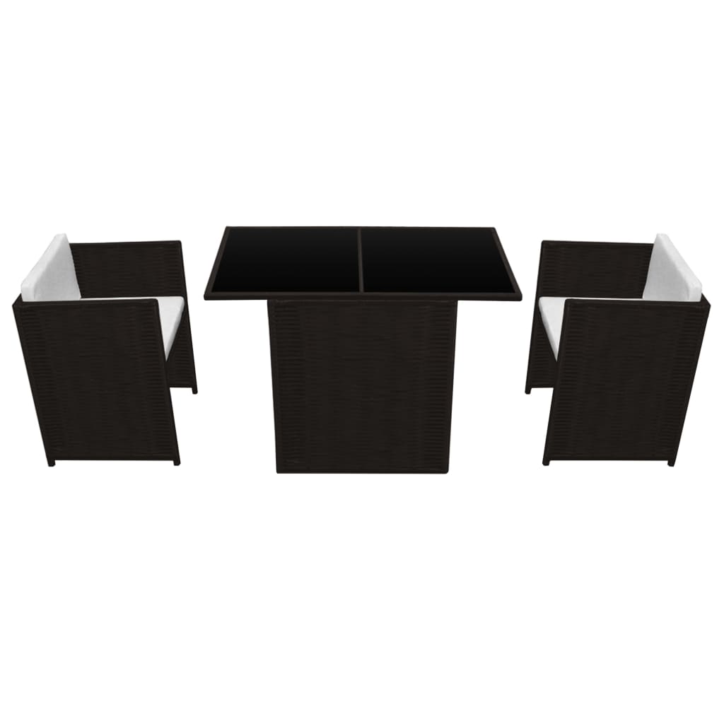 3Dílný Bistro Set S Poduškami Polyratan Hnědý