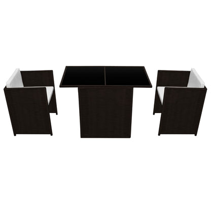3Dílný Bistro Set S Poduškami Polyratan Hnědý