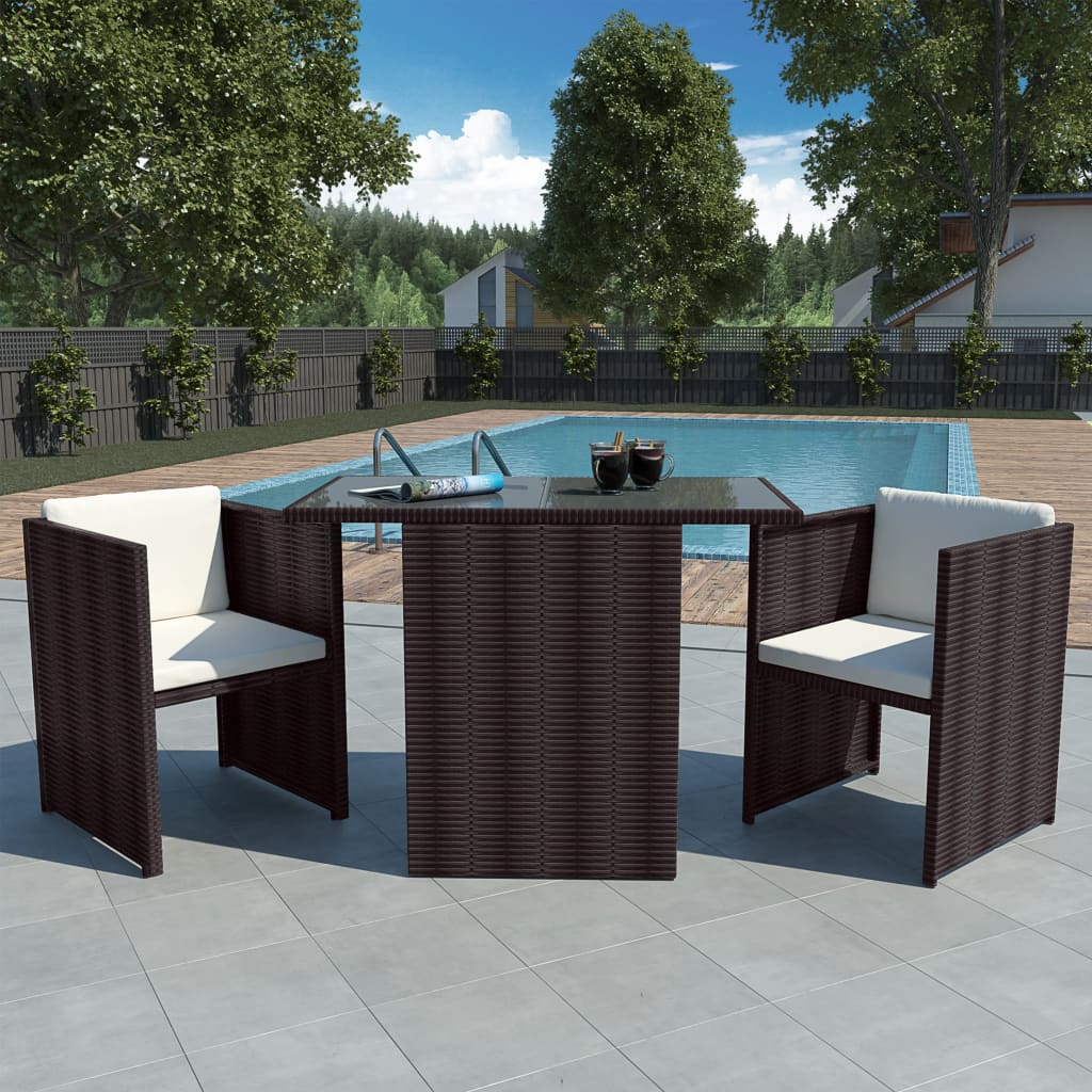 3Dílný Bistro Set S Poduškami Polyratan Hnědý