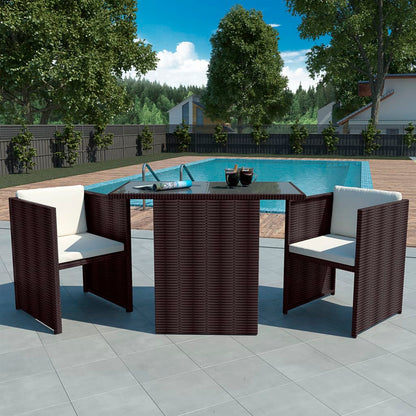 3Dílný Bistro Set S Poduškami Polyratan Hnědý