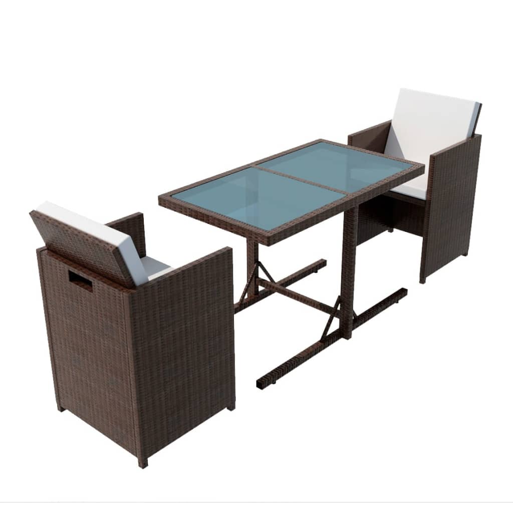 3Dílný Bistro Set S Poduškami Polyratan Hnědý