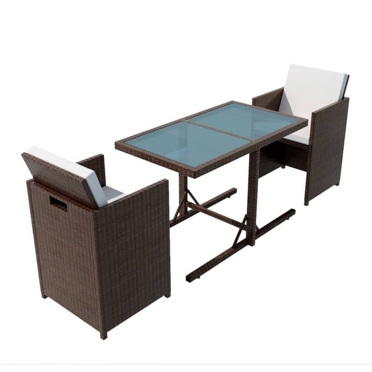 3Dílný Bistro Set S Poduškami Polyratan Hnědý