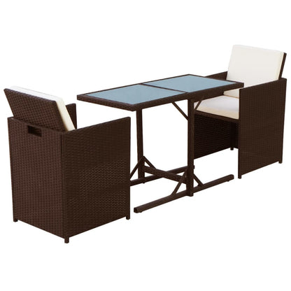 3Dílný Bistro Set S Poduškami Polyratan Hnědý