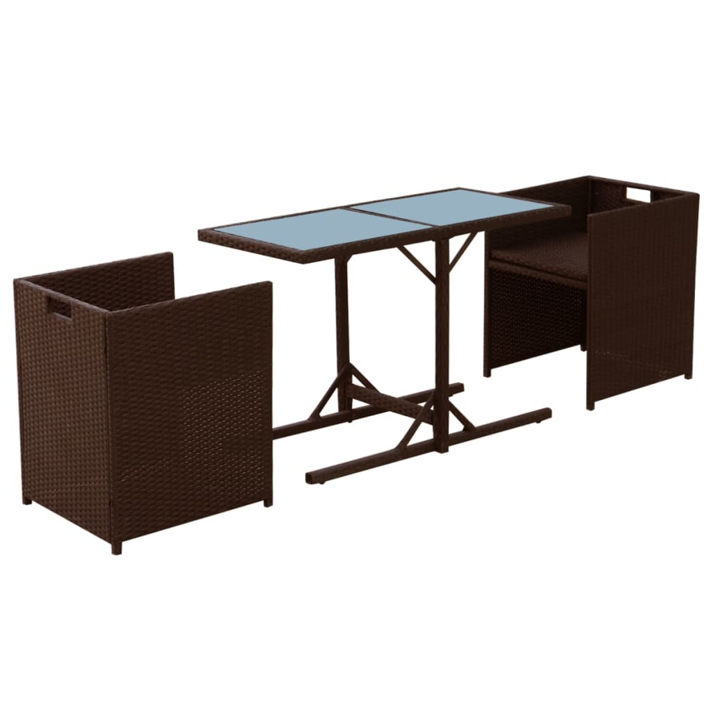 3Dílný Bistro Set S Poduškami Polyratan Hnědý