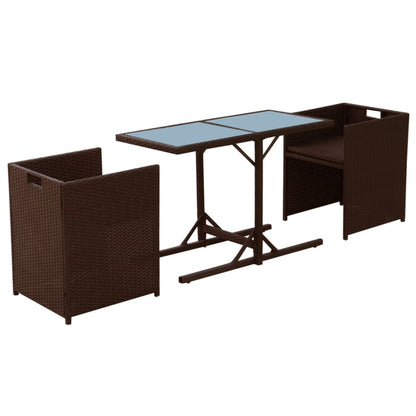 3Dílný Bistro Set S Poduškami Polyratan Hnědý