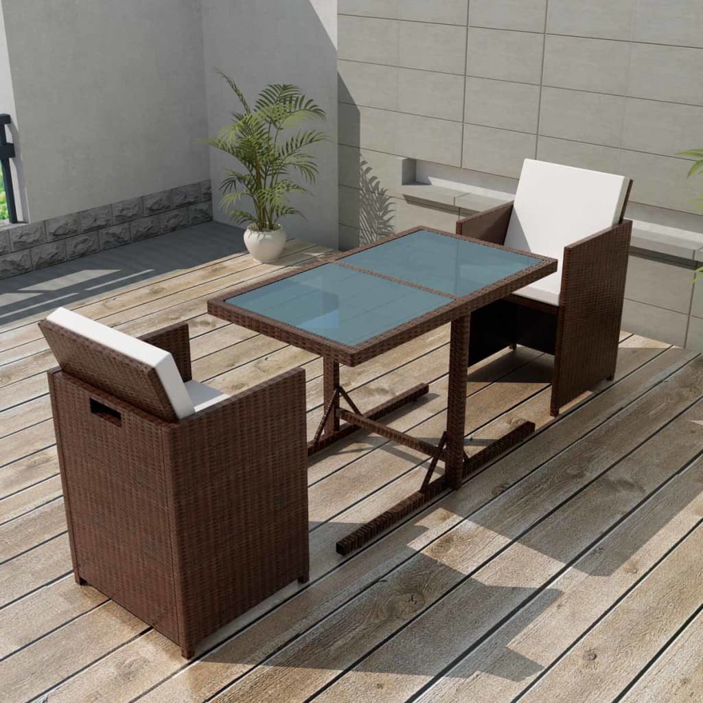 3Dílný Bistro Set S Poduškami Polyratan Hnědý