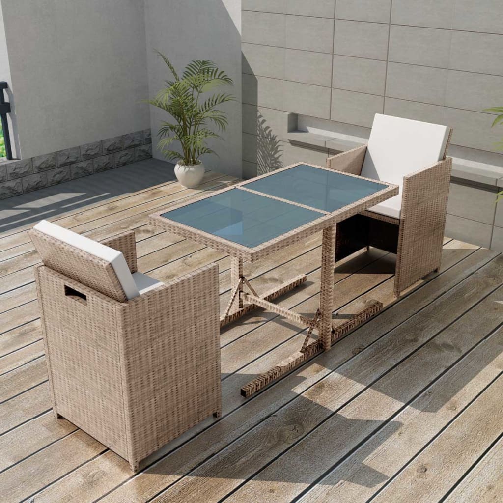3Dílný Bistro Set S Poduškami Polyratan Hnědý