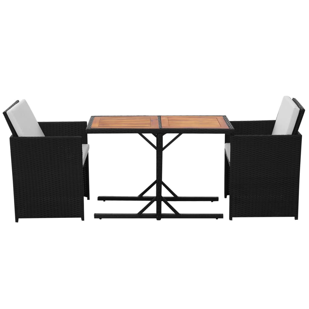 3Dílný Bistro Set S Poduškami Polyratan Černý
