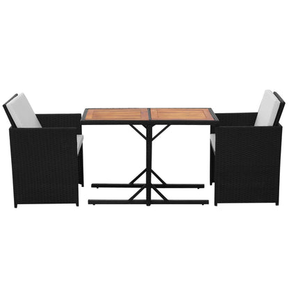 3Dílný Bistro Set S Poduškami Polyratan Černý