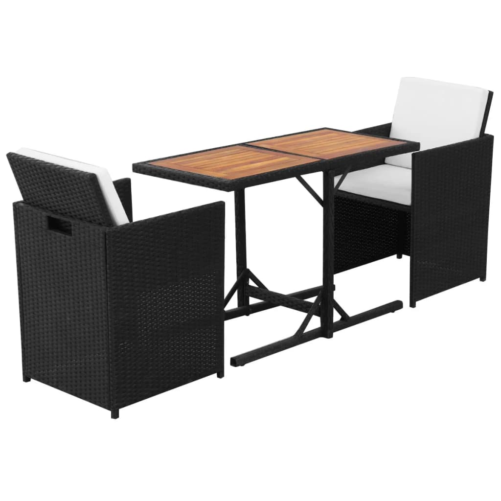 3Dílný Bistro Set S Poduškami Polyratan Černý