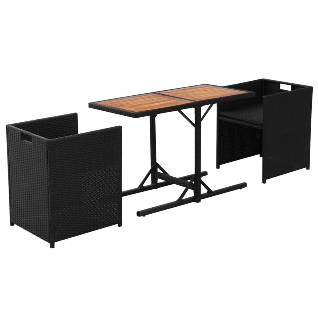3Dílný Bistro Set S Poduškami Polyratan Černý
