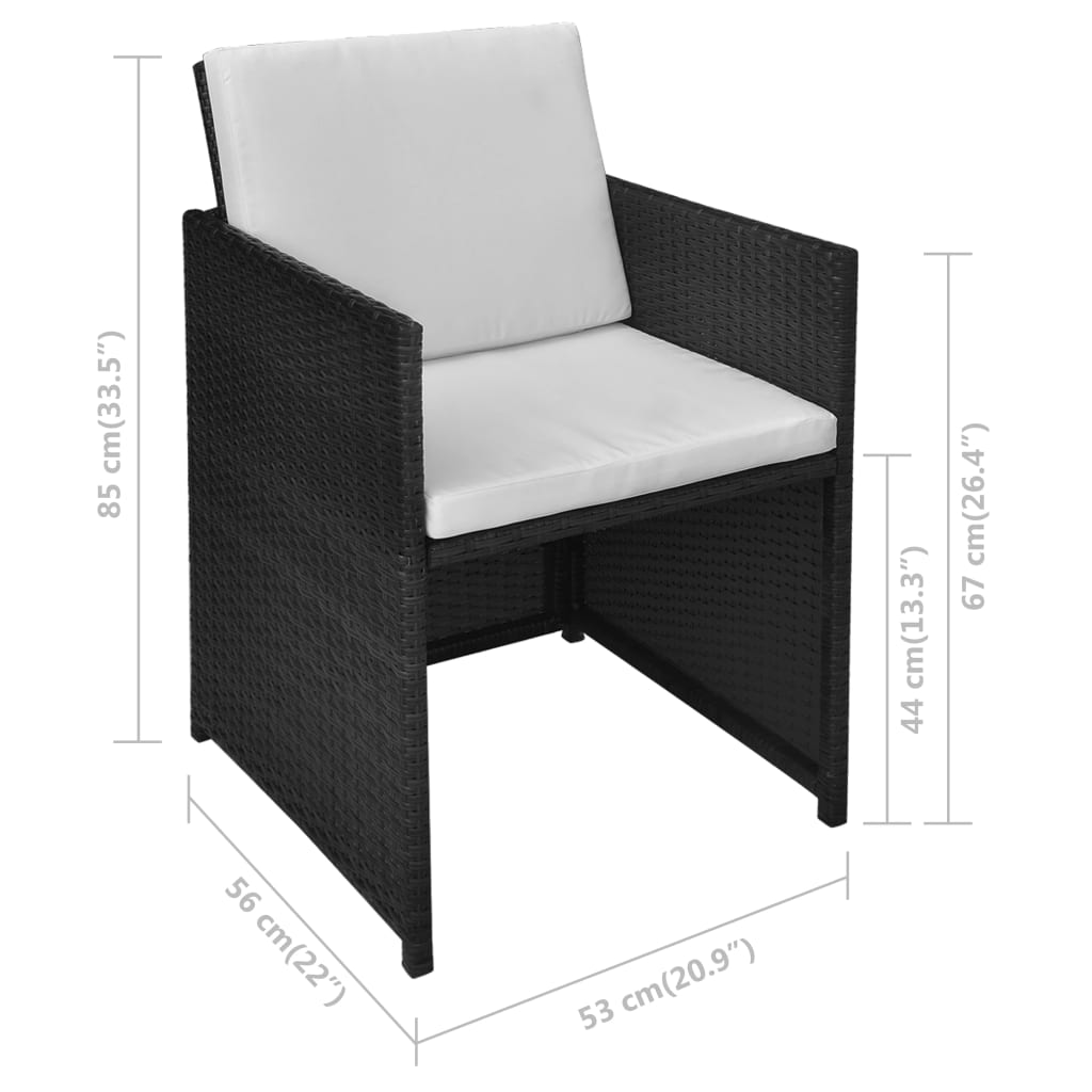 3Dílný Bistro Set S Poduškami Polyratan Černý