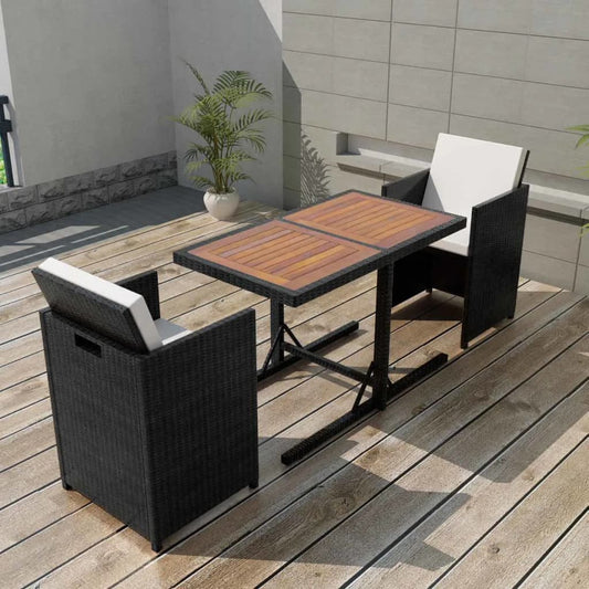 3Dílný Bistro Set S Poduškami Polyratan Černý