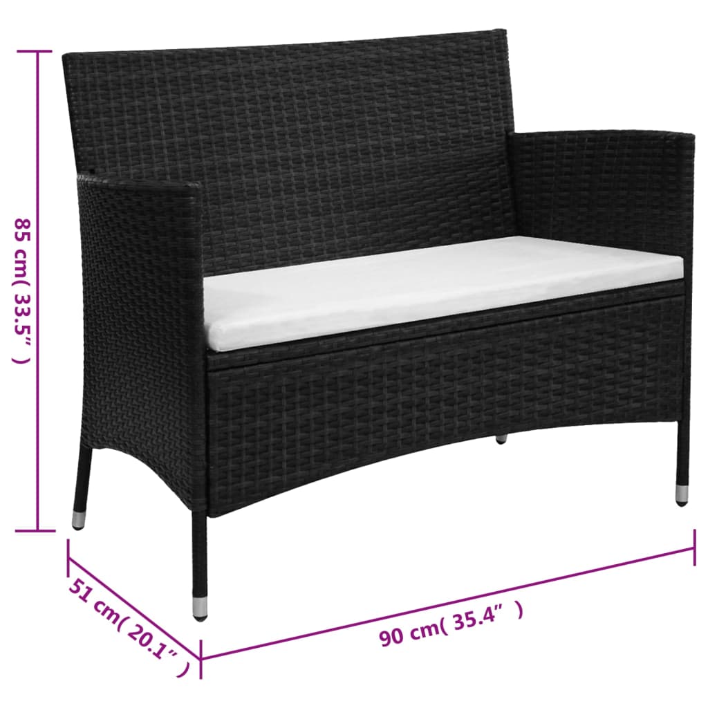 Zahradní Lavice 90 Cm Polyratan Černá