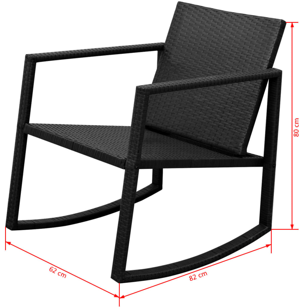 3Dílný Bistro Set Polyratan Černý