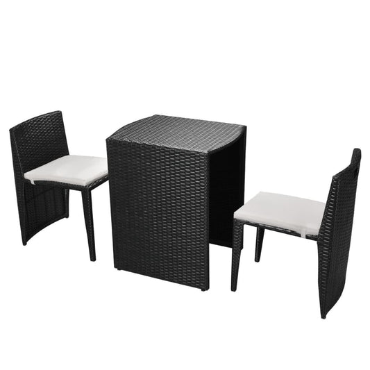 3Dílný Bistro Set S Poduškami Polyratan Černý