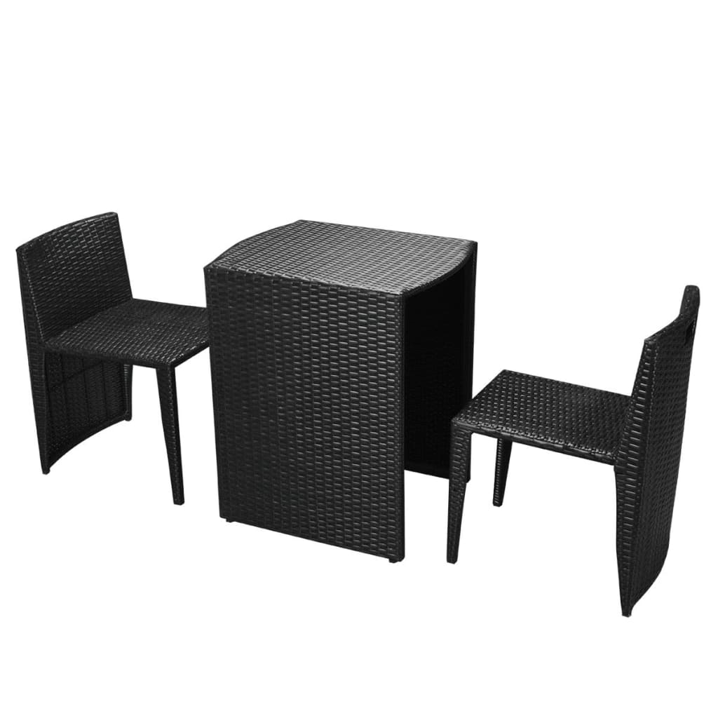 3Dílný Bistro Set S Poduškami Polyratan Černý