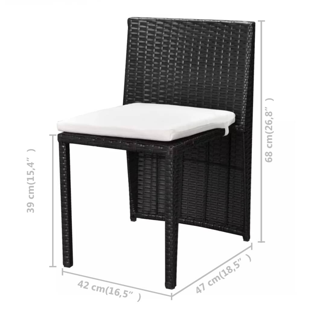 3Dílný Bistro Set S Poduškami Polyratan Černý