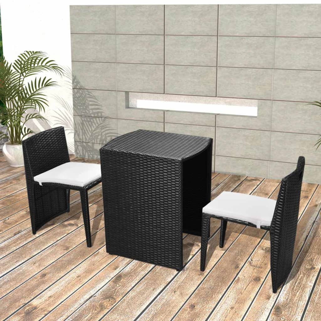 3Dílný Bistro Set S Poduškami Polyratan Černý