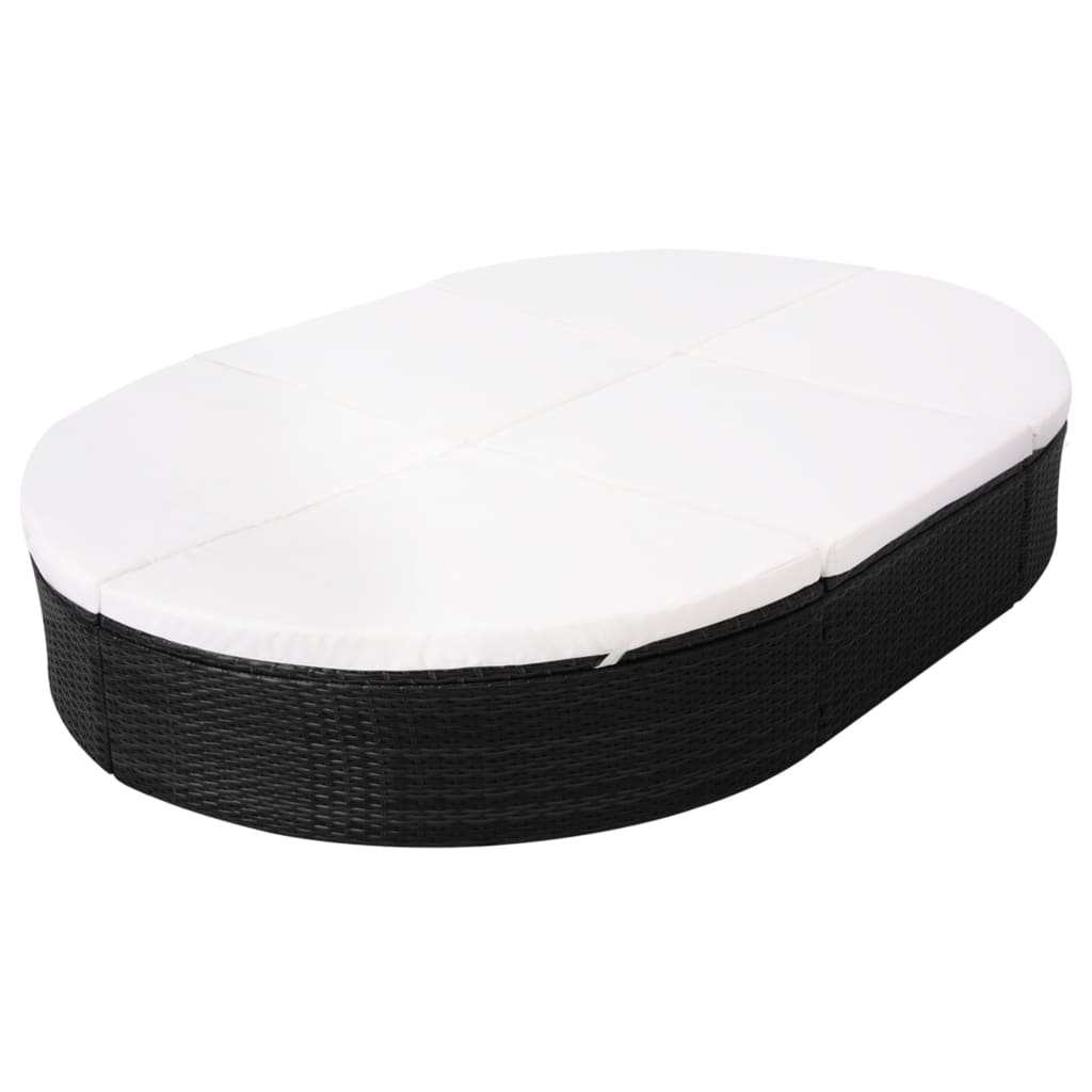 Zahradní Postel S Poduškou Polyratan Černá