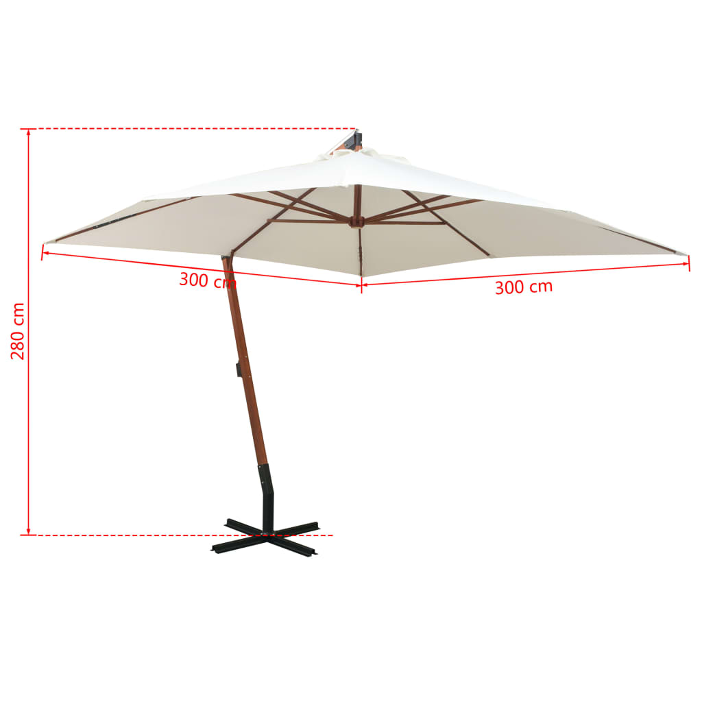 Závěsný Slunečník 300 X 300 Cm Dřevěná Tyč Bílý