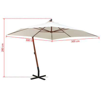 Závěsný Slunečník 300 X 300 Cm Dřevěná Tyč Bílý