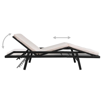 Zahradní Lehátko S Poduškou Polyratan Černé