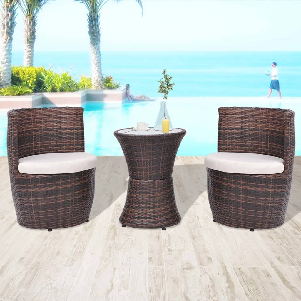 3Dílný Bistro Set S Poduškami Polyratan Černý
